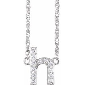 14K White 1/8 CTW Natural Diamond Lowercase Initial H 16" Necklace