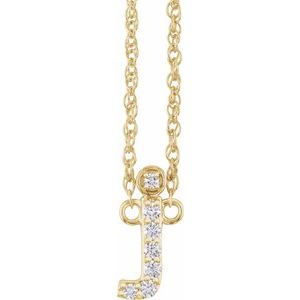 14K Yellow .06 CTW Natural Diamond Lowercase Initial J 16" Necklace
