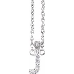 14K White .06 CTW Natural Diamond Lowercase Initial J 16" Necklace