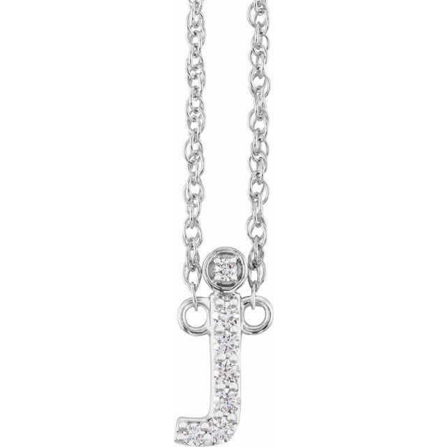14K White .06 CTW Natural Diamond Lowercase Initial j 16-18" Necklace