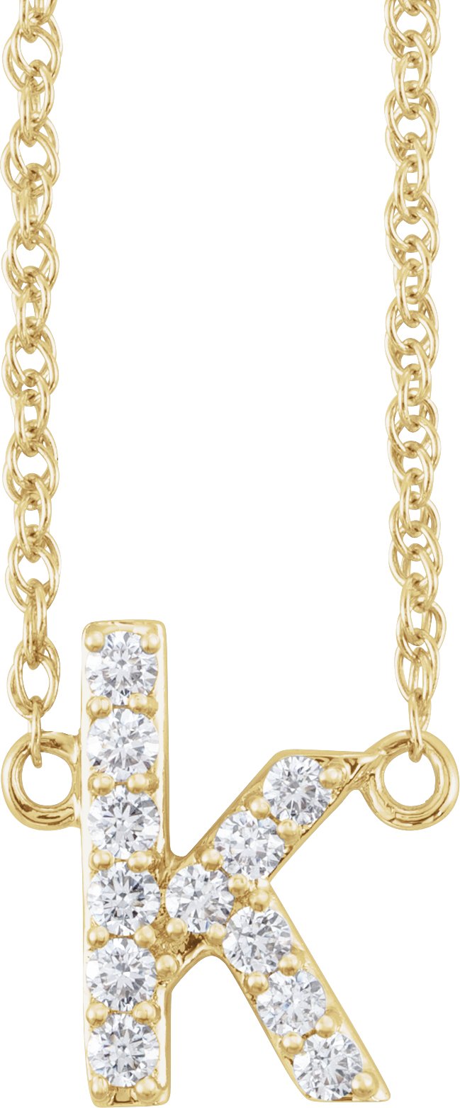 14K Yellow 1/8 CTW Natural Diamond Lowercase Initial K 16" Necklace