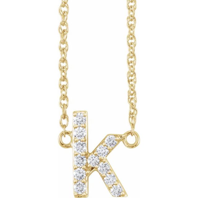 14K Yellow 1/8 CTW Natural Diamond Lowercase Initial k 16-18 Necklace