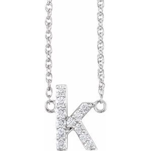 14K White 1/8 CTW Natural Diamond Lowercase Initial K 16" Necklace