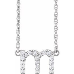 14K White 1/6 CTW Natural Diamond Lowercase Initial M 16" Necklace