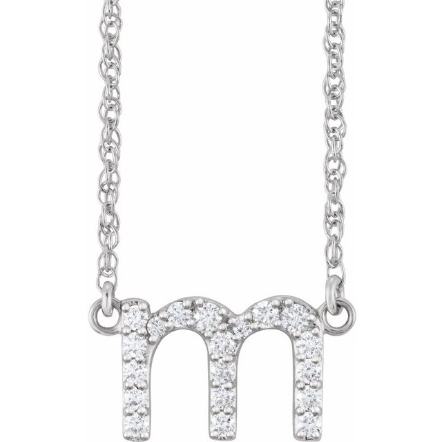 14K White 1/6 CTW Natural Diamond Lowercase Initial m 16-18 Necklace