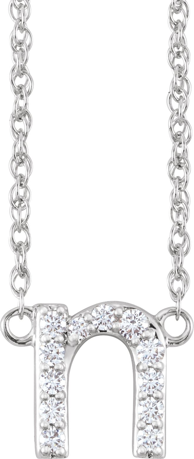14K White 1/10 CTW Natural Diamond Lowercase Initial N 16" Necklace