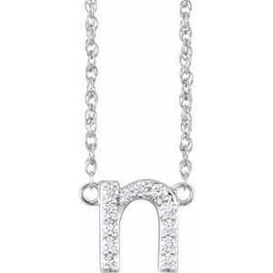 14K White 1/10 CTW Natural Diamond Lowercase Initial N 16" Necklace