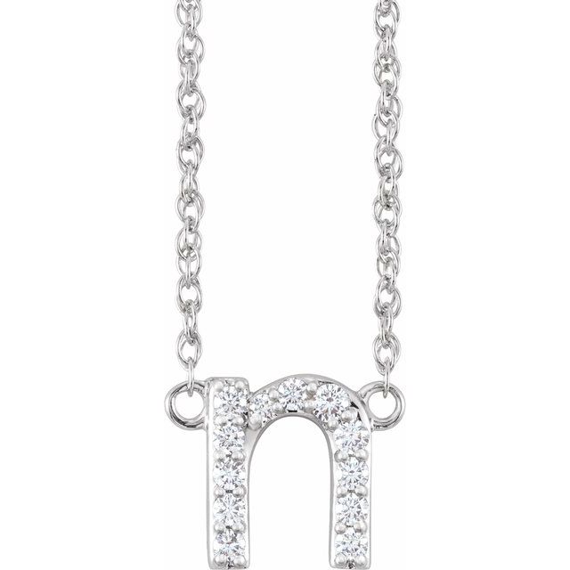 14K White 1/10 CTW Natural Diamond Lowercase Initial n 16-18" Necklace