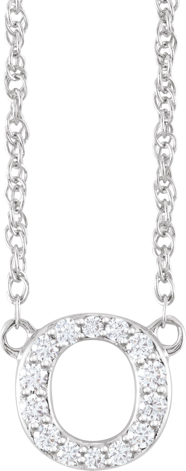 14K White .10 CTW Natural Diamond Lowercase Initial O 16 inch Necklace Ref 20054991