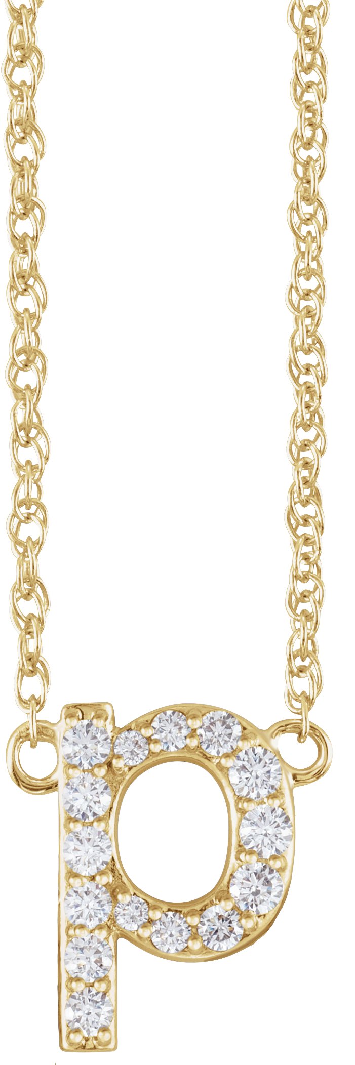 14K Yellow 1/8 CTW Natural Diamond Lowercase Initial P 16" Necklace