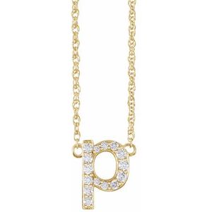 14K Yellow 1/8 CTW Natural Diamond Lowercase Initial P 16" Necklace