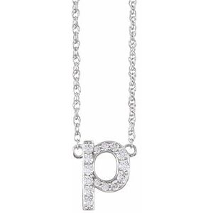 14K White 1/8 CTW Natural Diamond Lowercase Initial P 16" Necklace