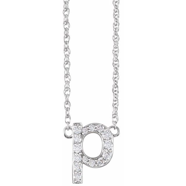 14K White 1/8 CTW Natural Diamond Lowercase Initial p 16-18 Necklace