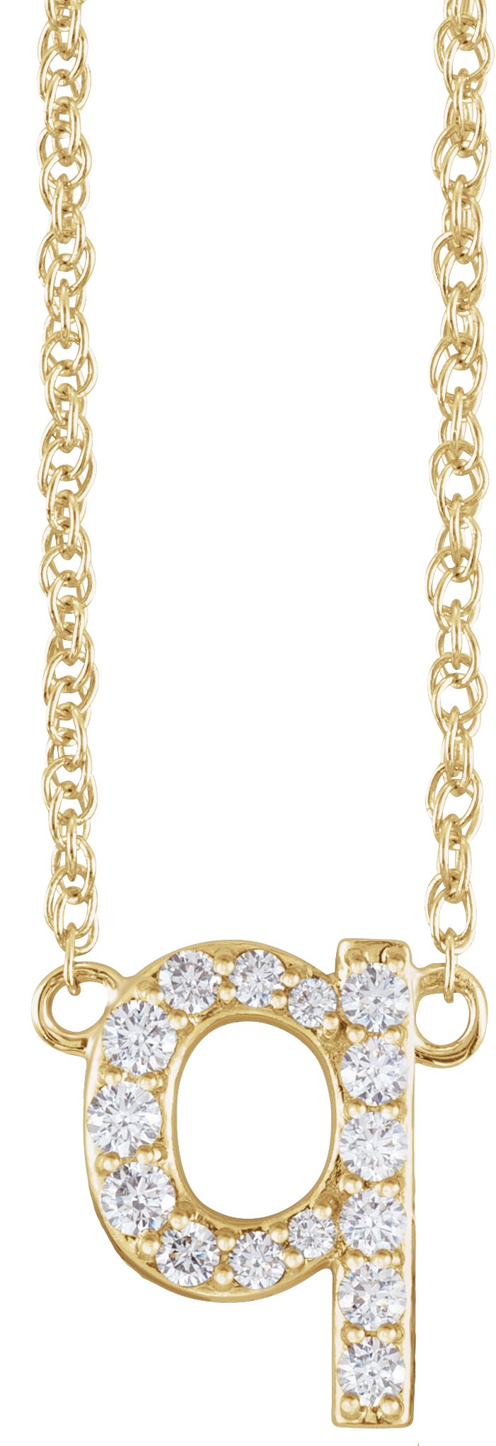 14K Yellow .125 CTW Natural Diamond Lowercase Initial Q 16 inch Necklace Ref 20054996