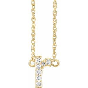 14K Yellow .07 CTW Natural Diamond Lowercase Initial R 16" Necklace