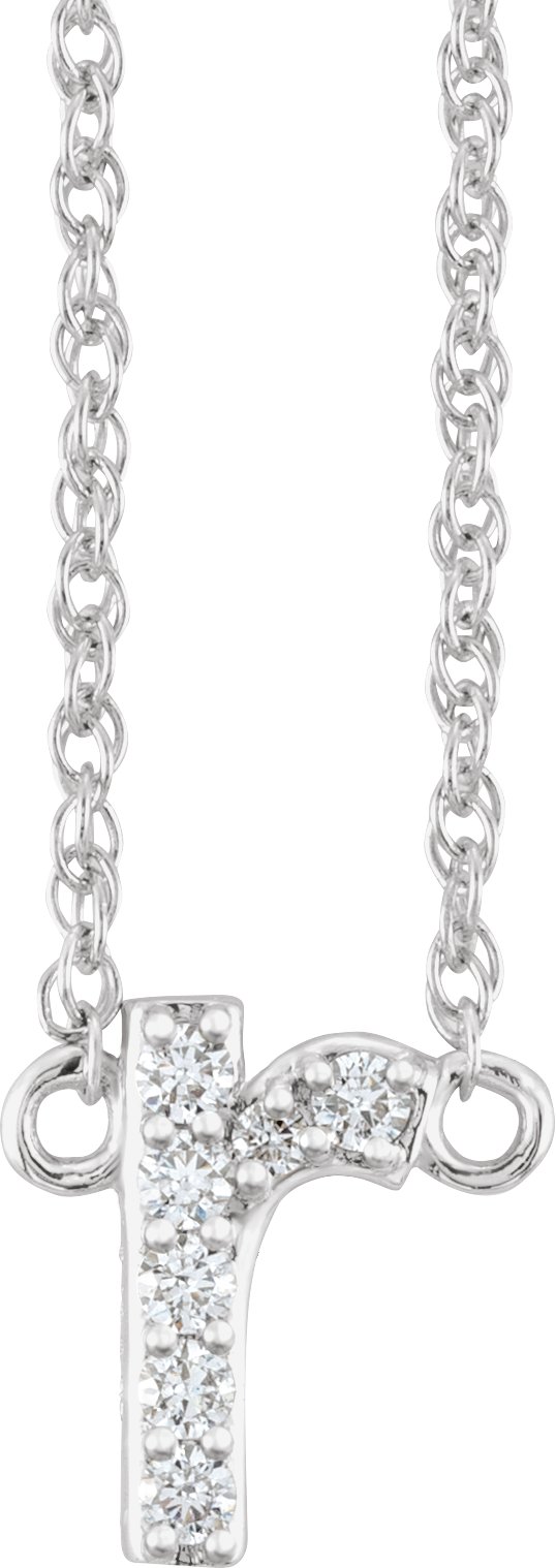 14K White .07 CTW Natural Diamond Lowercase Initial R 16" Necklace
