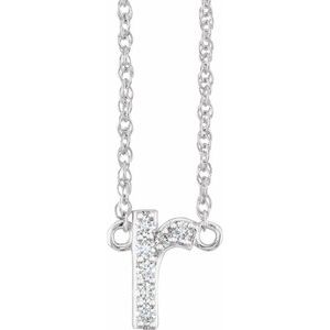 14K White .07 CTW Natural Diamond Lowercase Initial R 16" Necklace