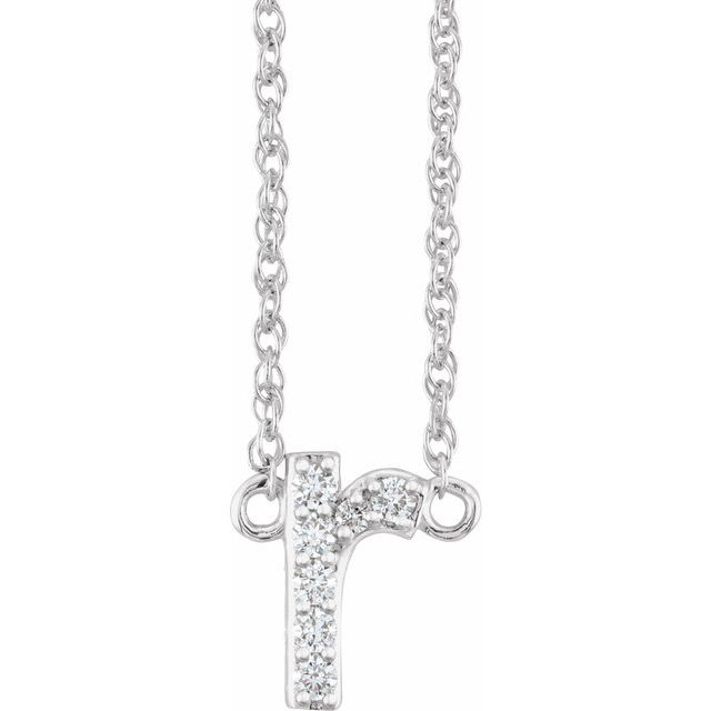 14K White .07 CTW Natural Diamond Lowercase Initial r 16-18 Necklace