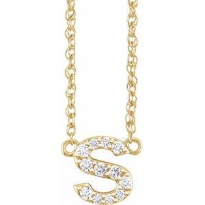 14K Yellow 1/10 CTW Natural Diamond Lowercase Initial S 16" Necklace