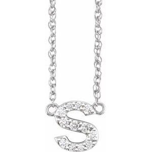 14K White 1/10 CTW Natural Diamond Lowercase Initial S 16" Necklace