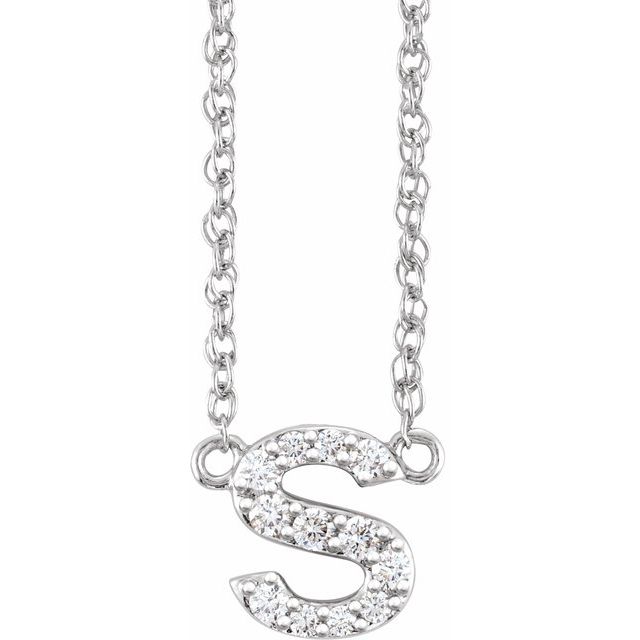 14K White 1/10 CTW Natural Diamond Lowercase Initial s 16-18 Necklace