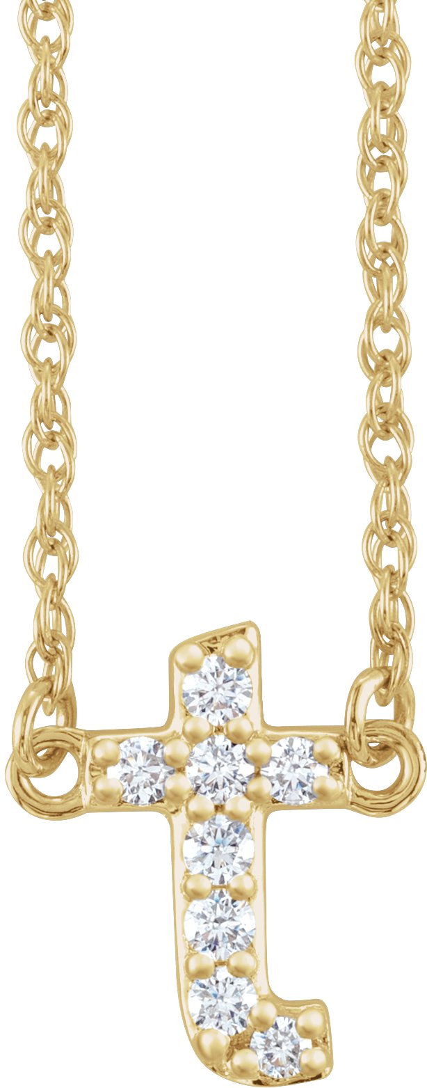 14K Yellow .08 CTW Natural Diamond Lowercase Initial T 16" Necklace