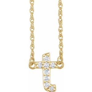 14K Yellow .08 CTW Natural Diamond Lowercase Initial T 16" Necklace