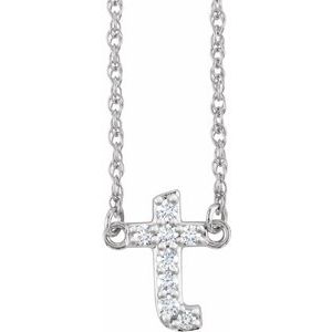14K White .08 CTW Natural Diamond Lowercase Initial T 16" Necklace