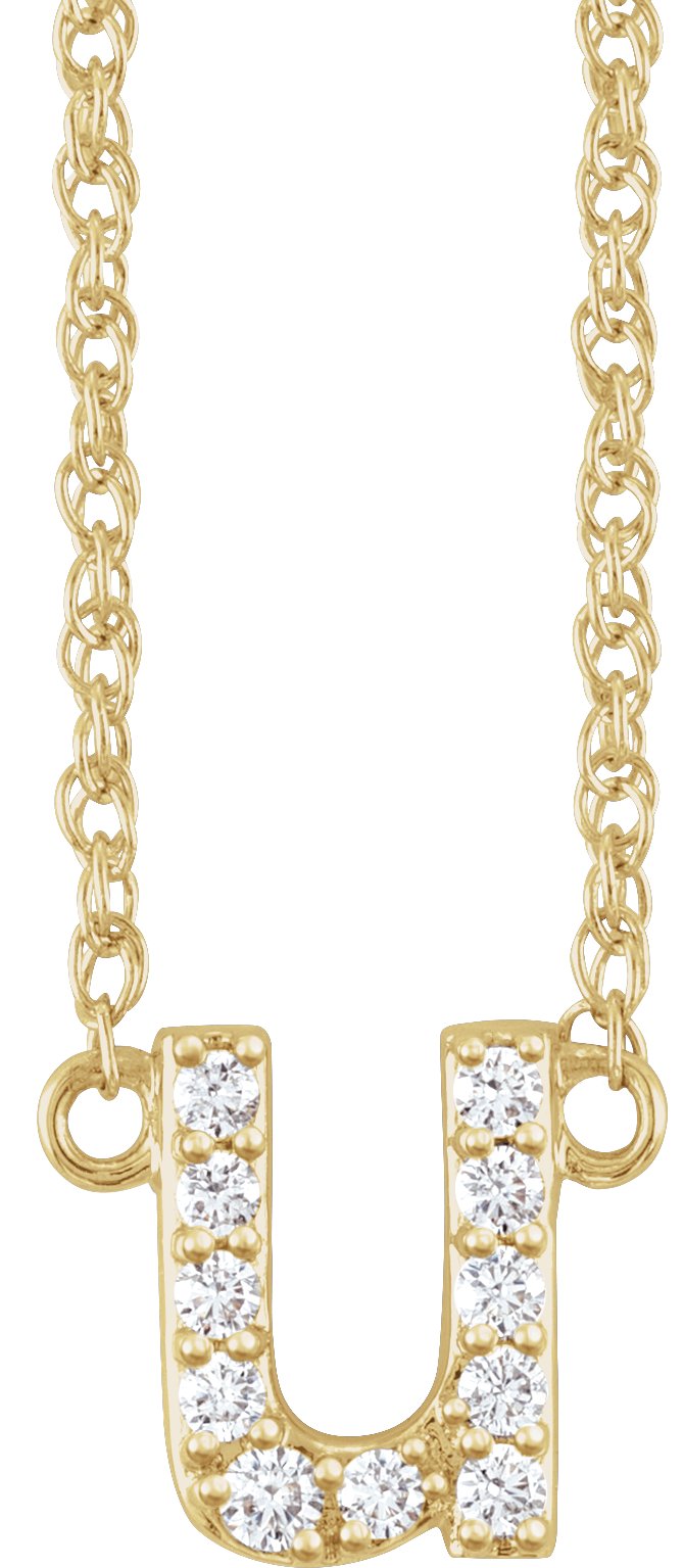 14K Yellow .10 CTW Natural Diamond Lowercase Initial U 16 inch Necklace Ref 20055008