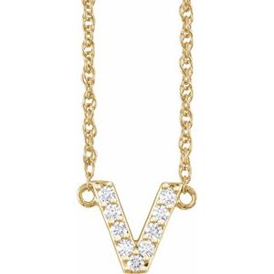 14K Yellow 1/10 CTW Natural Diamond Lowercase Initial V 16" Necklace