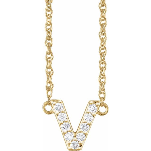14K Yellow 1/10 CTW Natural Diamond Lowercase Initial v 16-18 Necklace