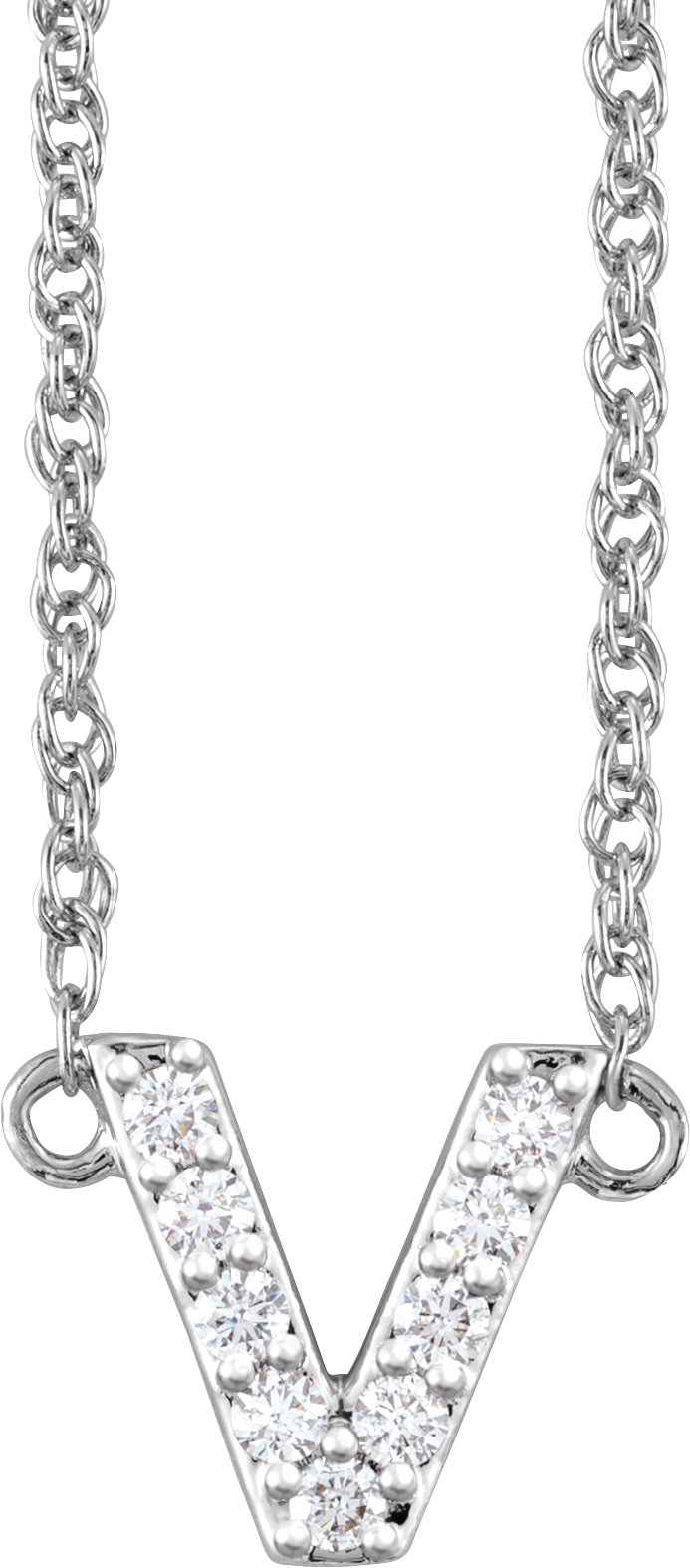 14K White 1/10 CTW Natural Diamond Lowercase Initial V 16" Necklace