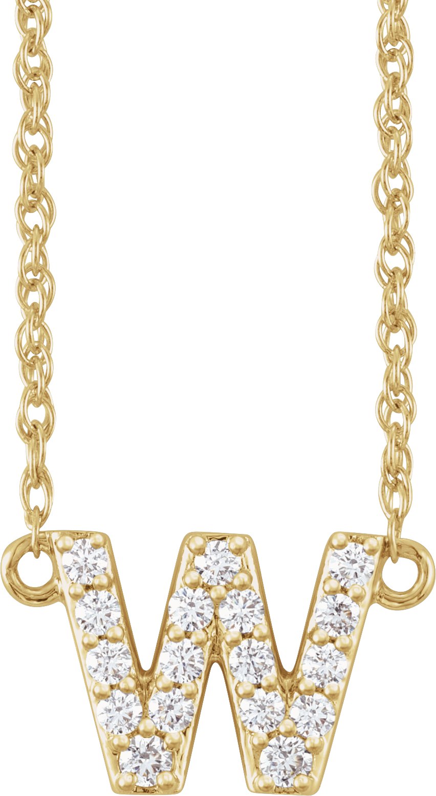 14K Yellow 1/8 CTW Natural Diamond Lowercase Initial W 16" Necklace