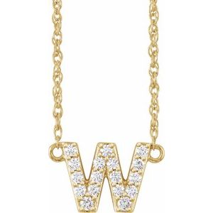 14K Yellow 1/8 CTW Natural Diamond Lowercase Initial W 16" Necklace