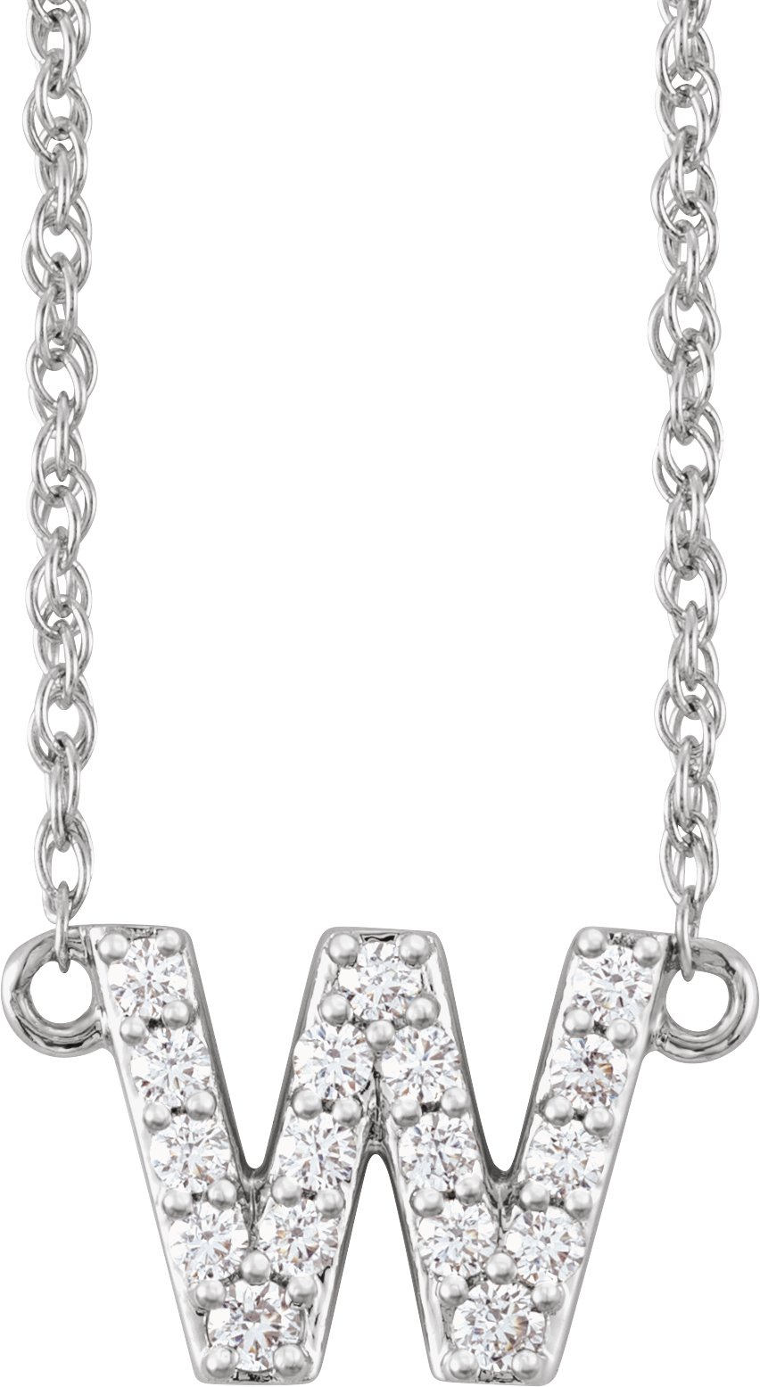 14K White .125 CTW Natural Diamond Lowercase Initial W 16 inch Necklace Ref 20055015