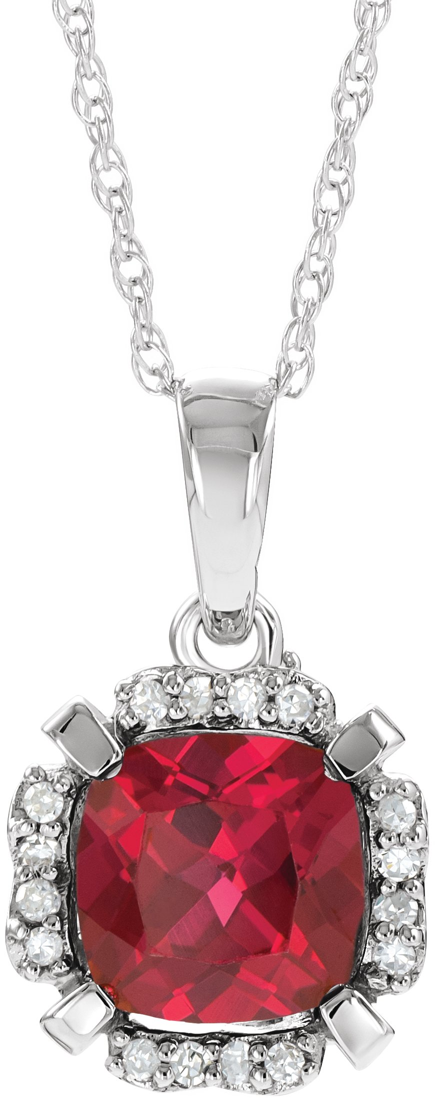 14K White Lab-Grown Ruby & .04 CTW Natural Diamond 18