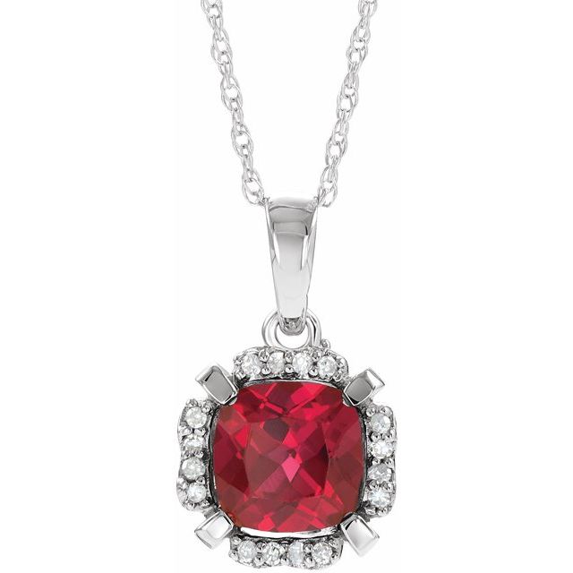 14K White Lab-Grown Ruby & .05 CTW Natural Diamond 18" Necklace