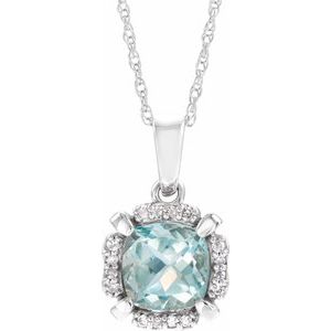 14K White Natural Aquamarine & .04 CTW Natural Diamond 18" Necklace