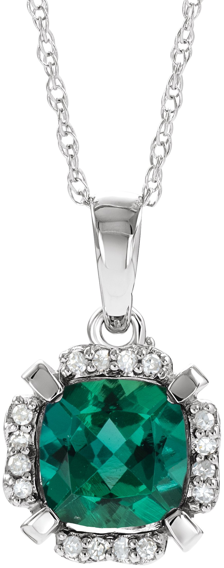 14K White Lab-Grown Emerald & .04 CTW Natural Diamond 18 Necklace