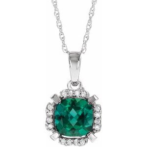 14K White Lab-Grown Emerald & .04 CTW Natural Diamond 18" Necklace