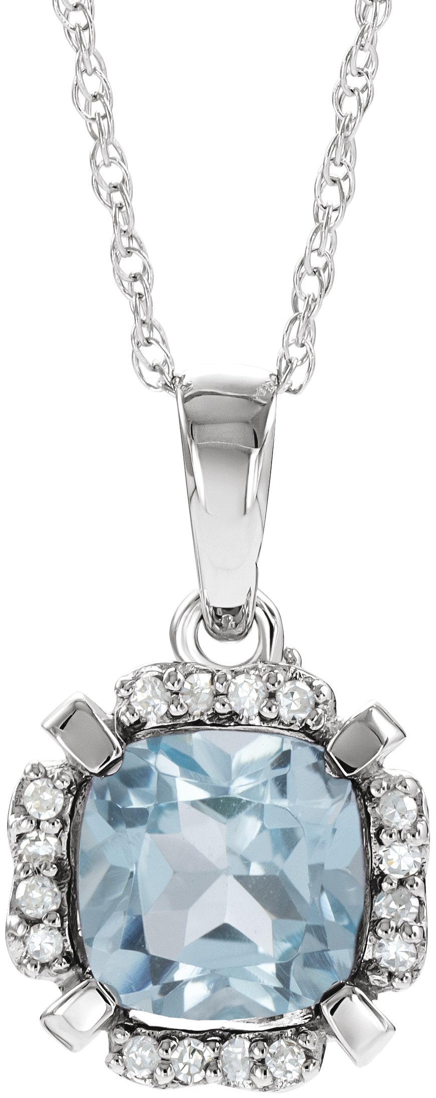 14K White Natural Sky Blue Topaz & .04 CTW Natural Diamond 18" Necklace