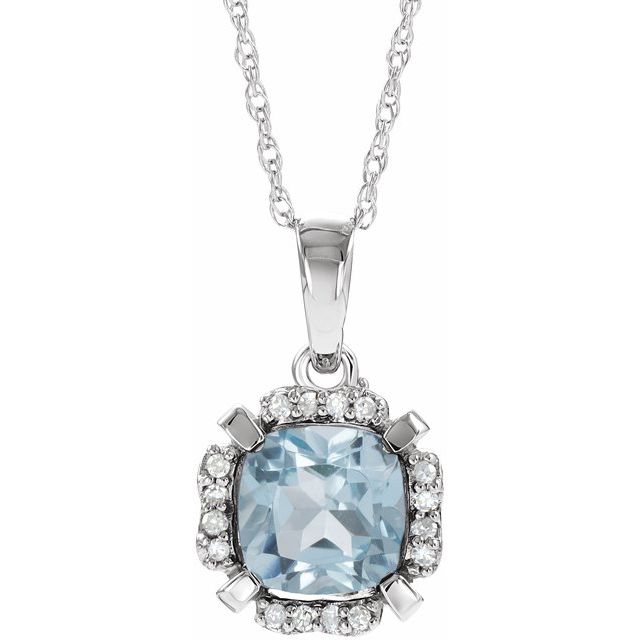 14K White Natural Sky Blue Topaz & .04 CTW Natural Diamond 18" Necklace