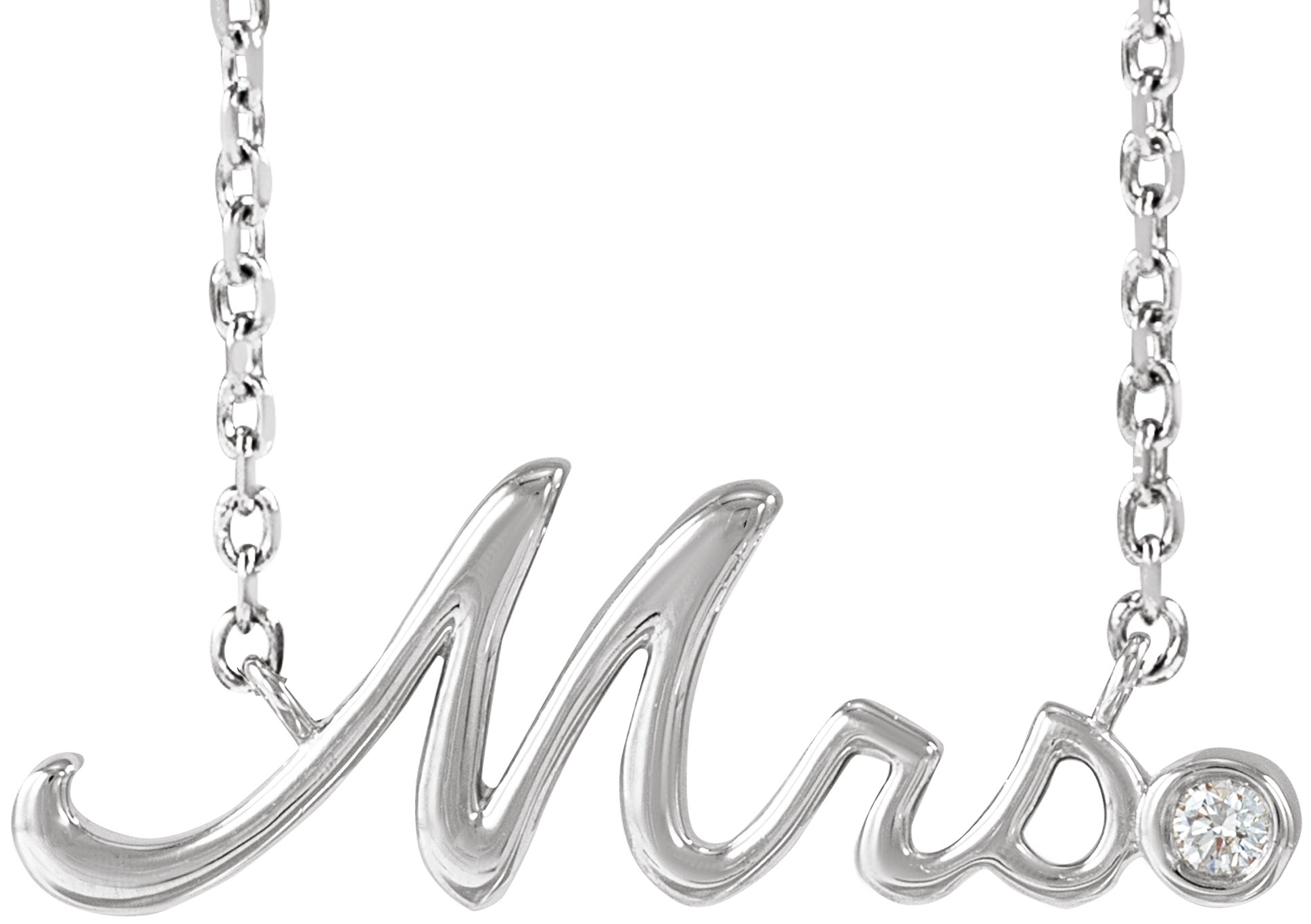 14K White .015 CT Natural Diamond "Mrs" 16-18" Necklace