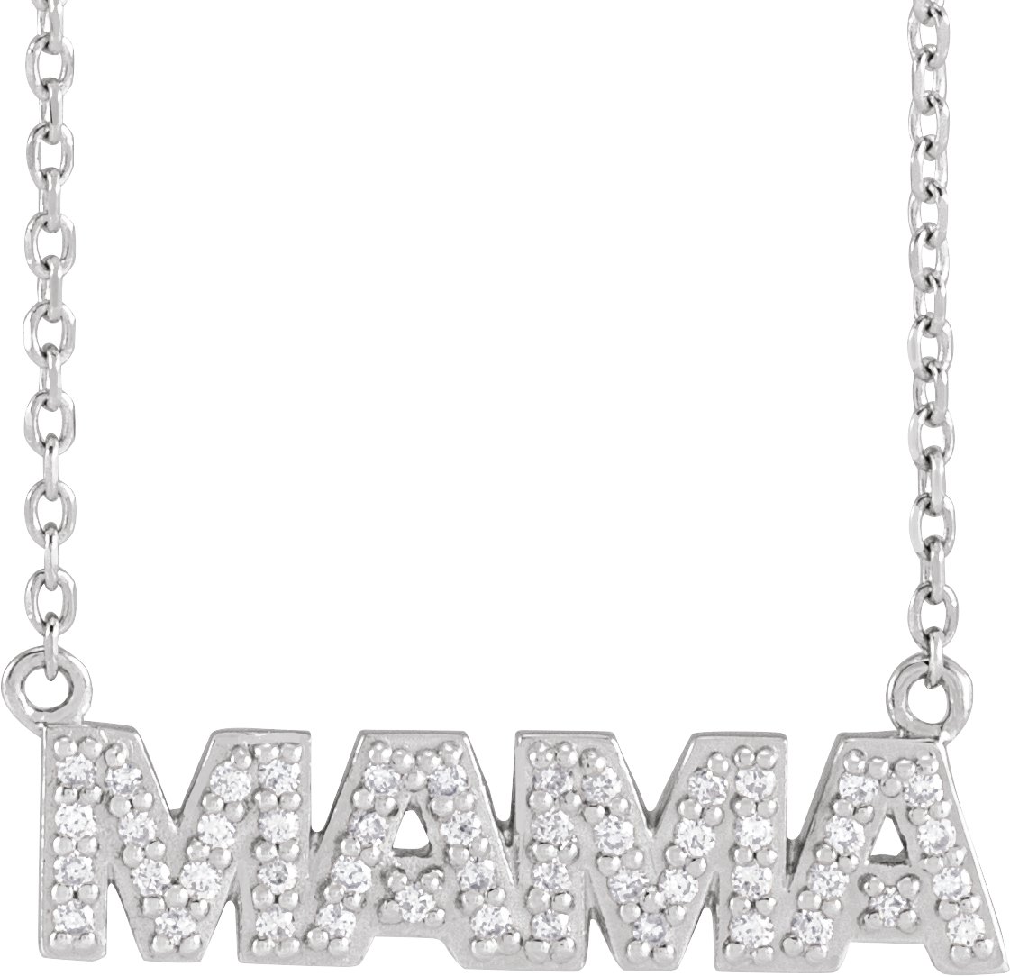 14K White 1/10 Natural Diamond "Mama" 16" Necklace
