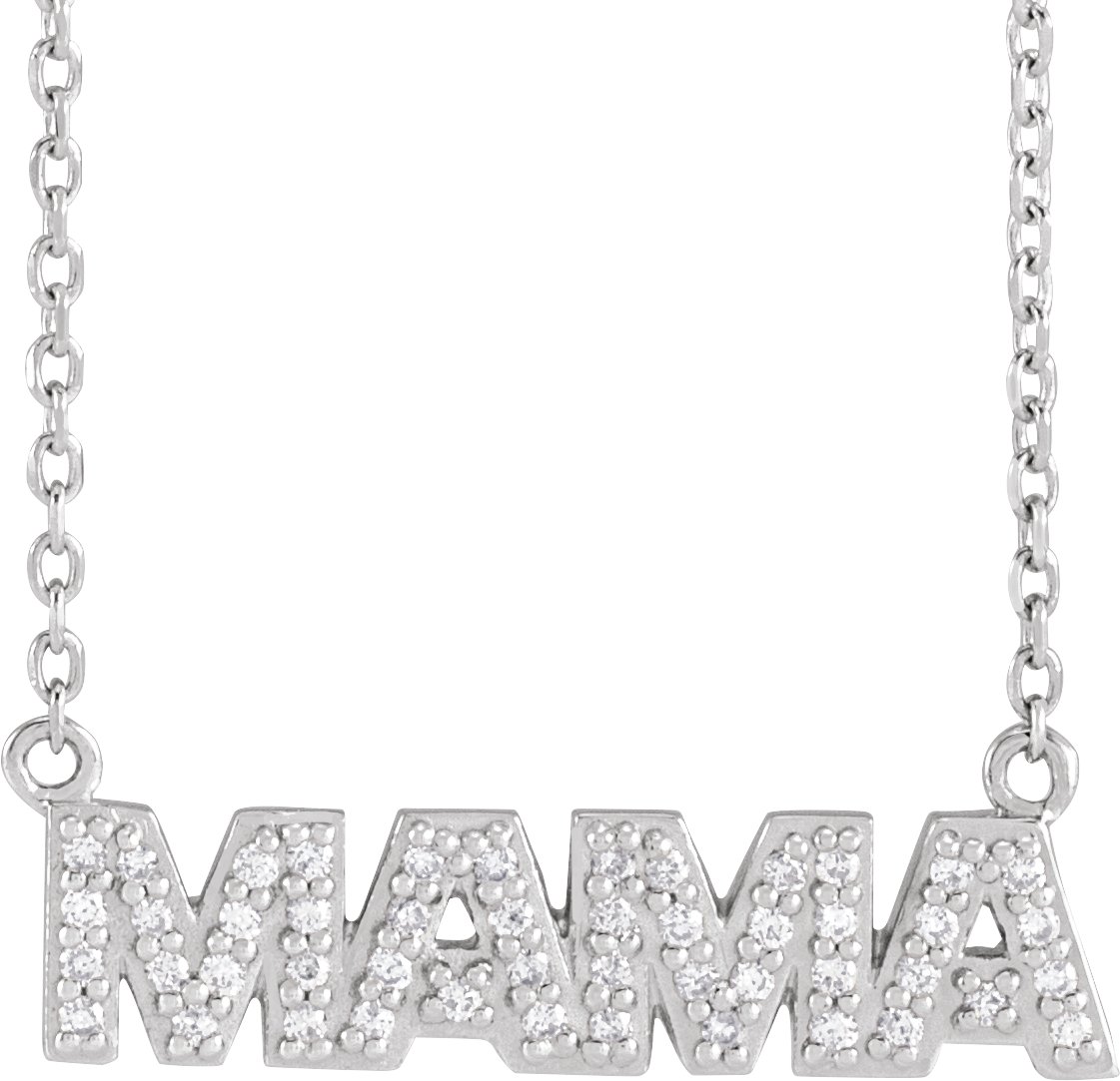 14K White 1/10 Natural Diamond Mama 16 Necklace