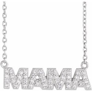14K White 1/10 Natural Diamond "Mama" 16" Necklace