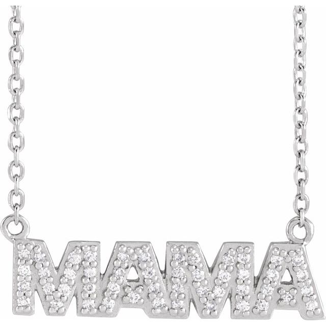 14K White 1/10 Natural Diamond Mama 16 Necklace