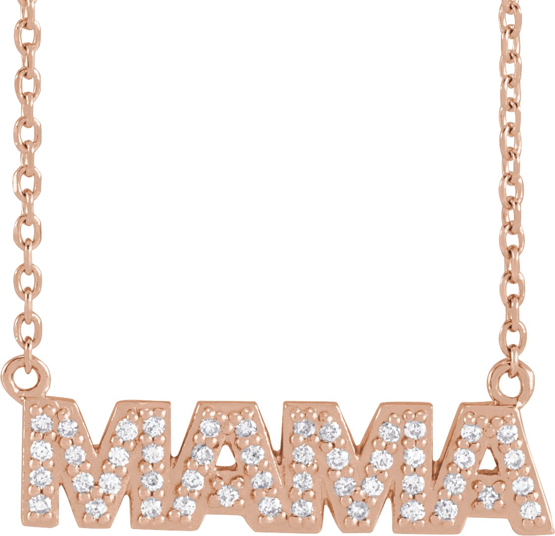 14K Rose 1/10 Natural Diamond "Mama" 18" Necklace