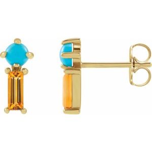 14K Yellow Natural Turquoise & Natural Citrine Earrings