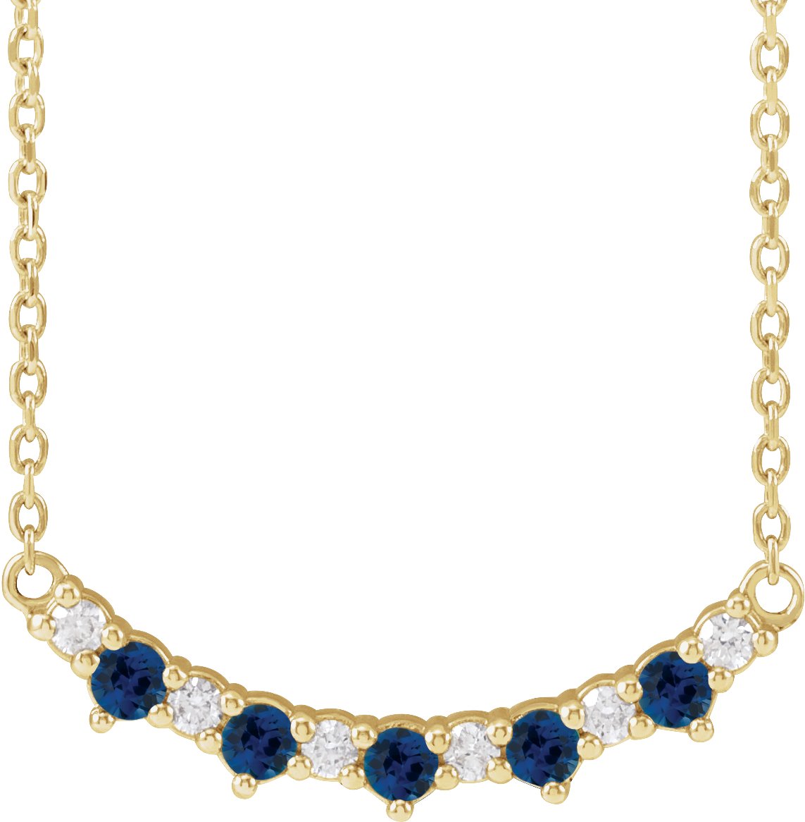 14K Yellow Lab-Grown Blue Sapphire & .08 CTW Natural Diamond Five-Stone Bar 18" Necklace 